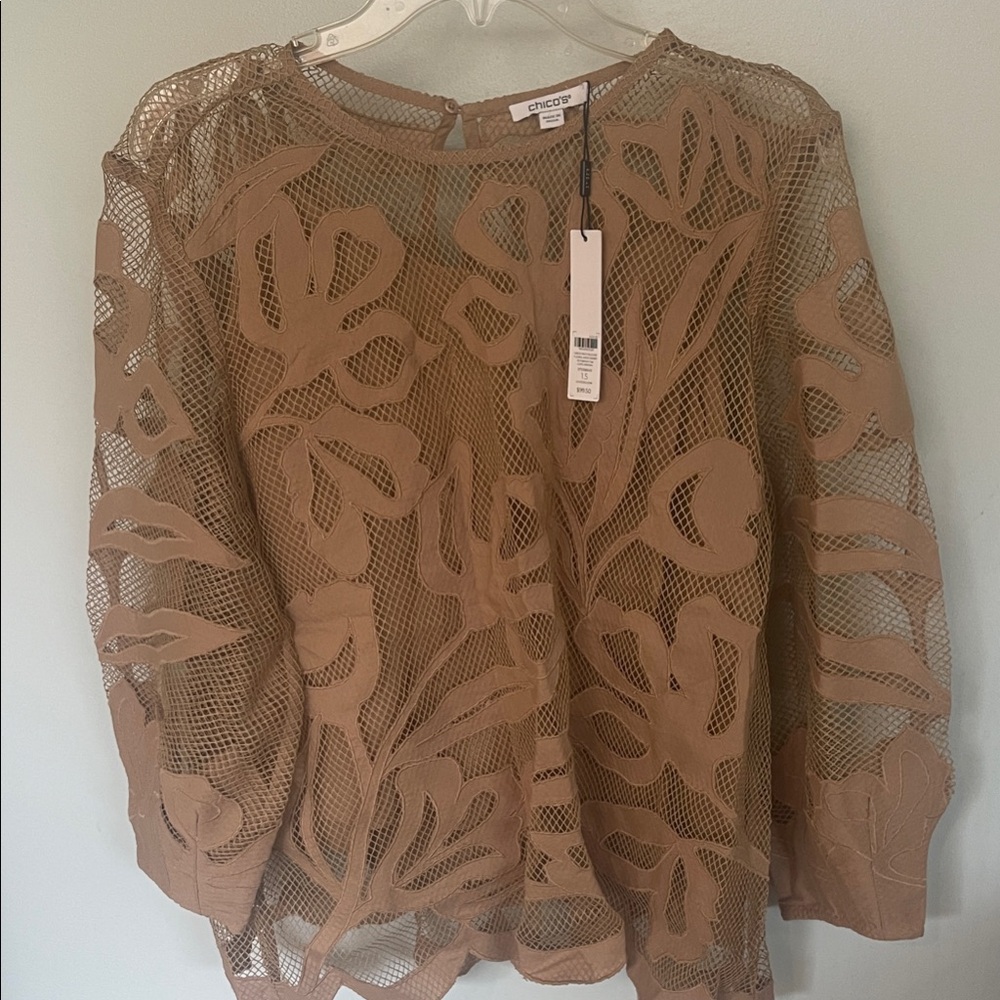 Chico's Brown Floral Mesh Top